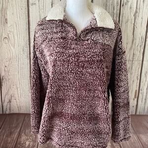 Thyme Honey Sweatshirt Womens Medium Purple Pull Over Plush Sherpa Thick 1/4 zip